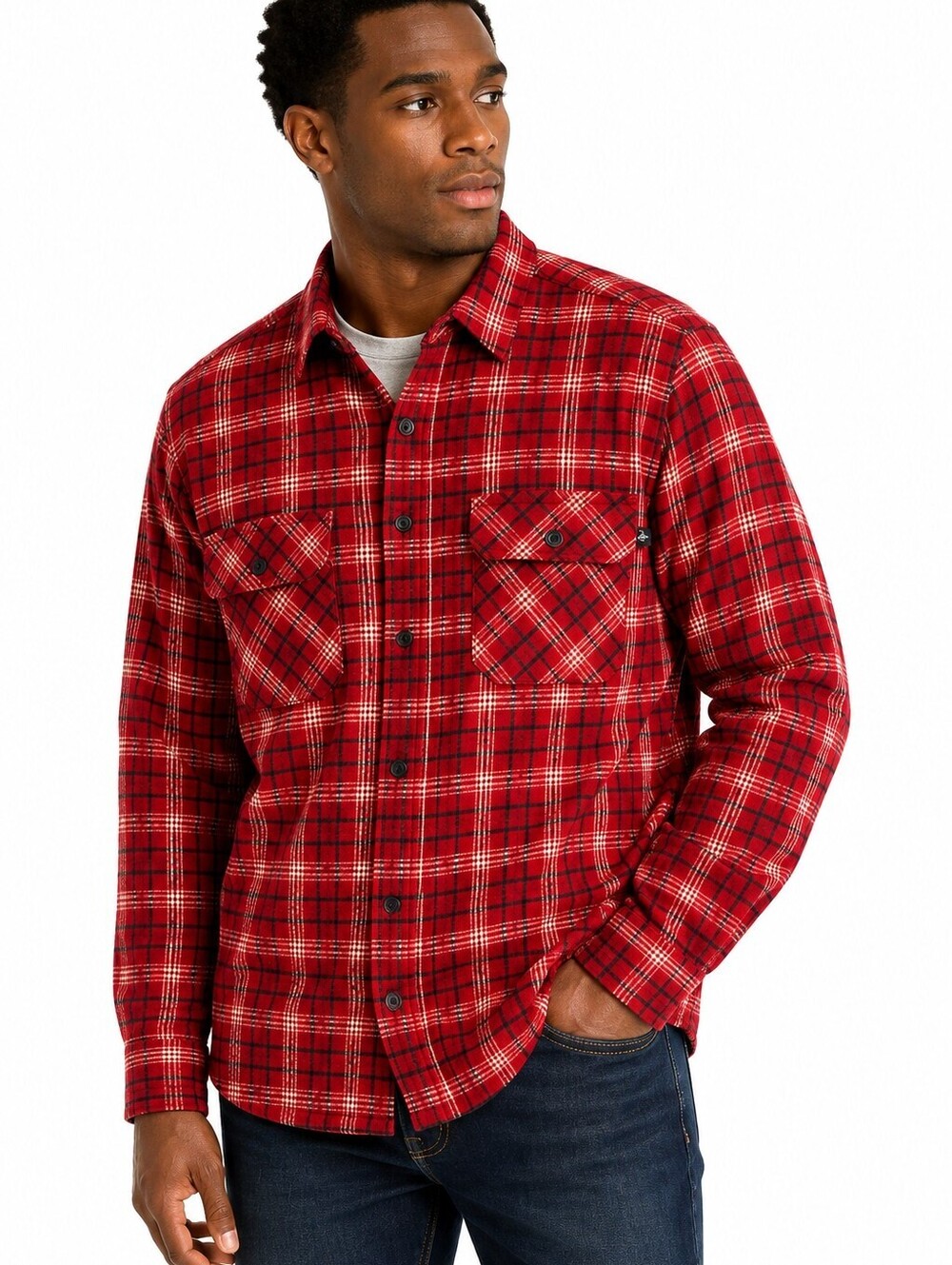 Ducks Unlimited Canada Men's Red Plaid Flannel Shirt Button Front Cotton Size- L